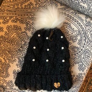 Betsy Johnson Beanie with PomPom and Beads